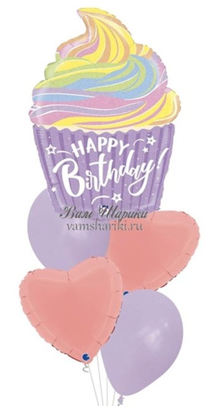 Фонтан шаров "Кекс на Happy Birthday"