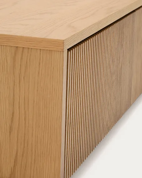 Тумба под ТВ Helvine с 4 ящиками из дубового шпона и закаленного стекла, 200 x 40