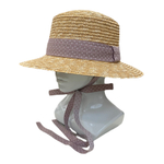 Канотье пшеница с лентой в горох Пудра