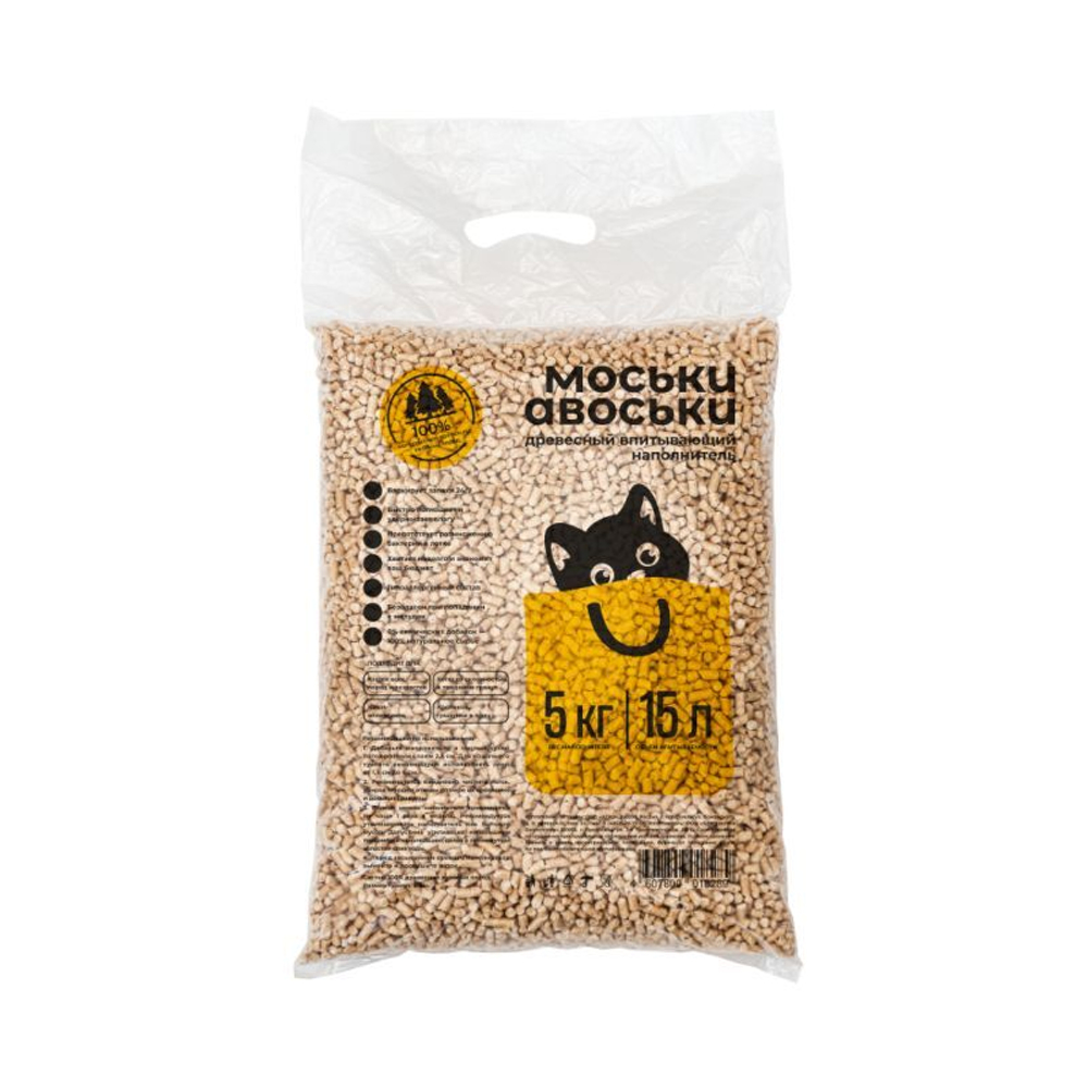 Древесный впитывающий наполнитель Моськи-Авоськи, 5 кг (15 л)
