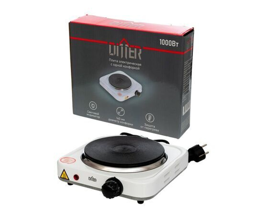 Электроплитка Ditter 1 конфорка диск 1кВт белая