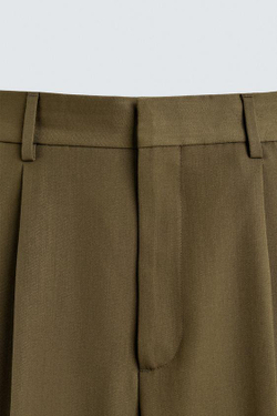 ZARA КОСТЮМНЫЕ БРЮКИ СО СКЛАДКАМИ — LIMITED EDITION, ТЕМНО-ОЛИВКОВЫЙ