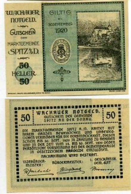 Австрия 50 геллеров 1920 Шпиц-ан-дер-Донау aUNC