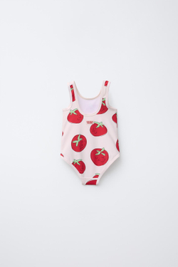 ZARA КУПАЛЬНИК С ПРИНТОМ «ПОМИДОРЫ», ЭКРЮ