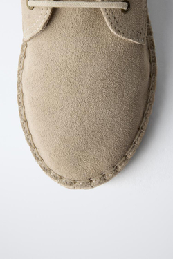 ZARA ТУФЛИ-ДЕРБИ ИЗ КОЖИ И ДЖУТА, СЕРЫЙ