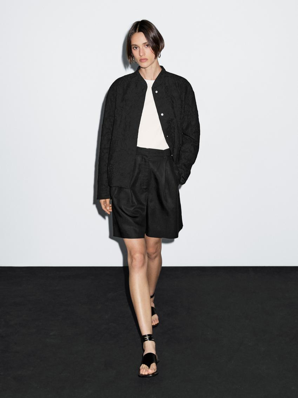 Massimo Dutti Бомбер оверсайз из 100% хлопка, черный