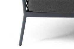 "Диего" диван 2-местный плетеный из роупа, каркас алюминий темно-серый (RAL7024) муар, роуп темно-серый круглый, ткань темно-серая 027