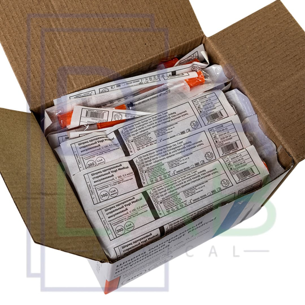 Шприц инсулиновый 0,3 мл 10 шт 30G (0,3х8 мм) U-100 VOGT Medical