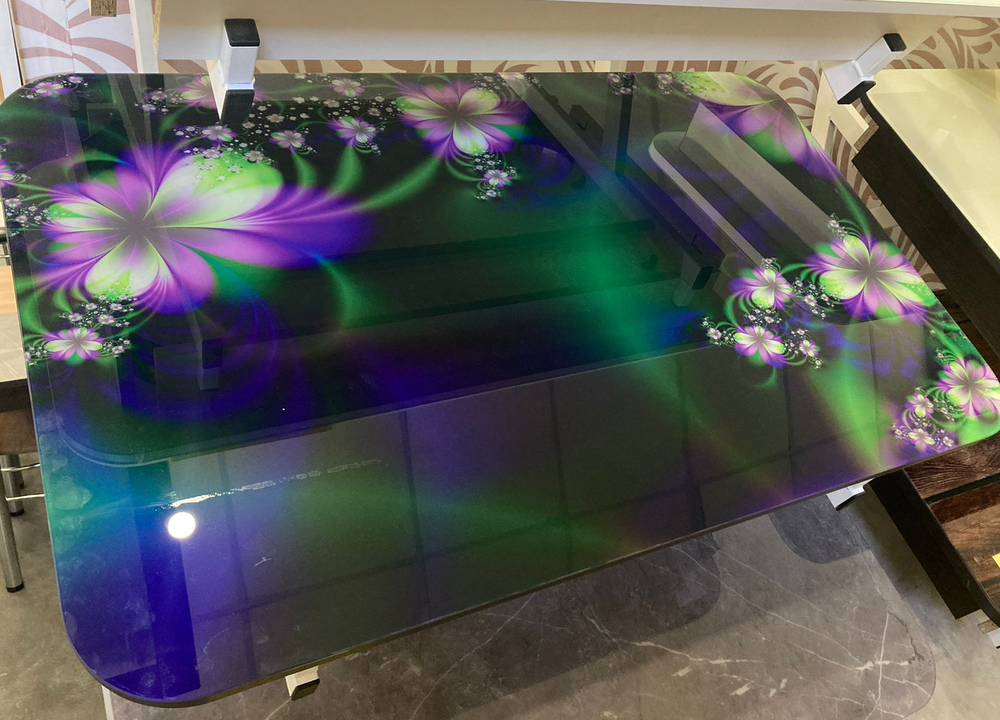 Стол неразд Прямоугольный подстолье прямое хром Царг.пояс венге Ст-ца фантазия (венге) ф/п стекло