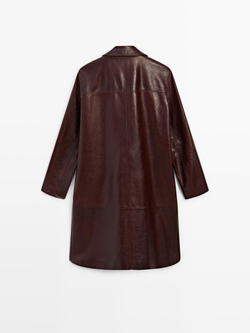 Massimo Dutti Длинное пальто из кожи наппа, бордо
