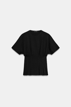 ZARA ПРИТАЛЕННАЯ ФУТБОЛКА С ЗАЩИПАМИ, ЧЕРНЫЙ