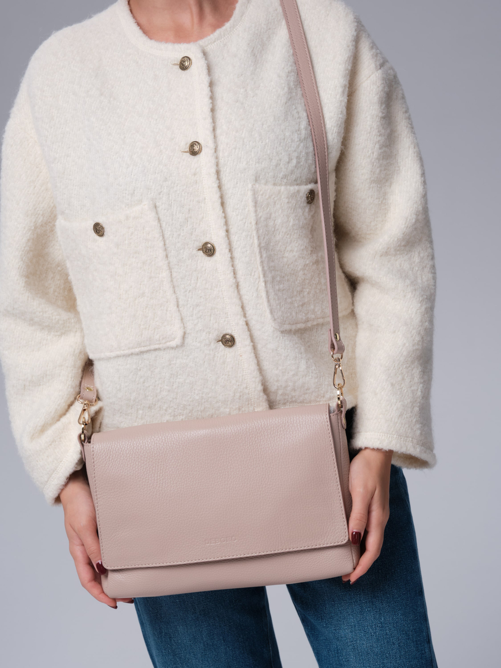 Кожаная сумка клатч Deboro 30181 розово-бежевый/суприм