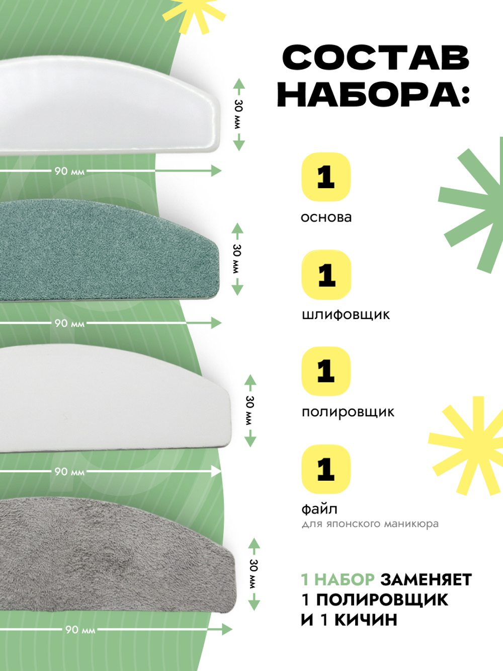 Индивидуальный набор сменных файлов для японского маникюра с основой, 1 комплект