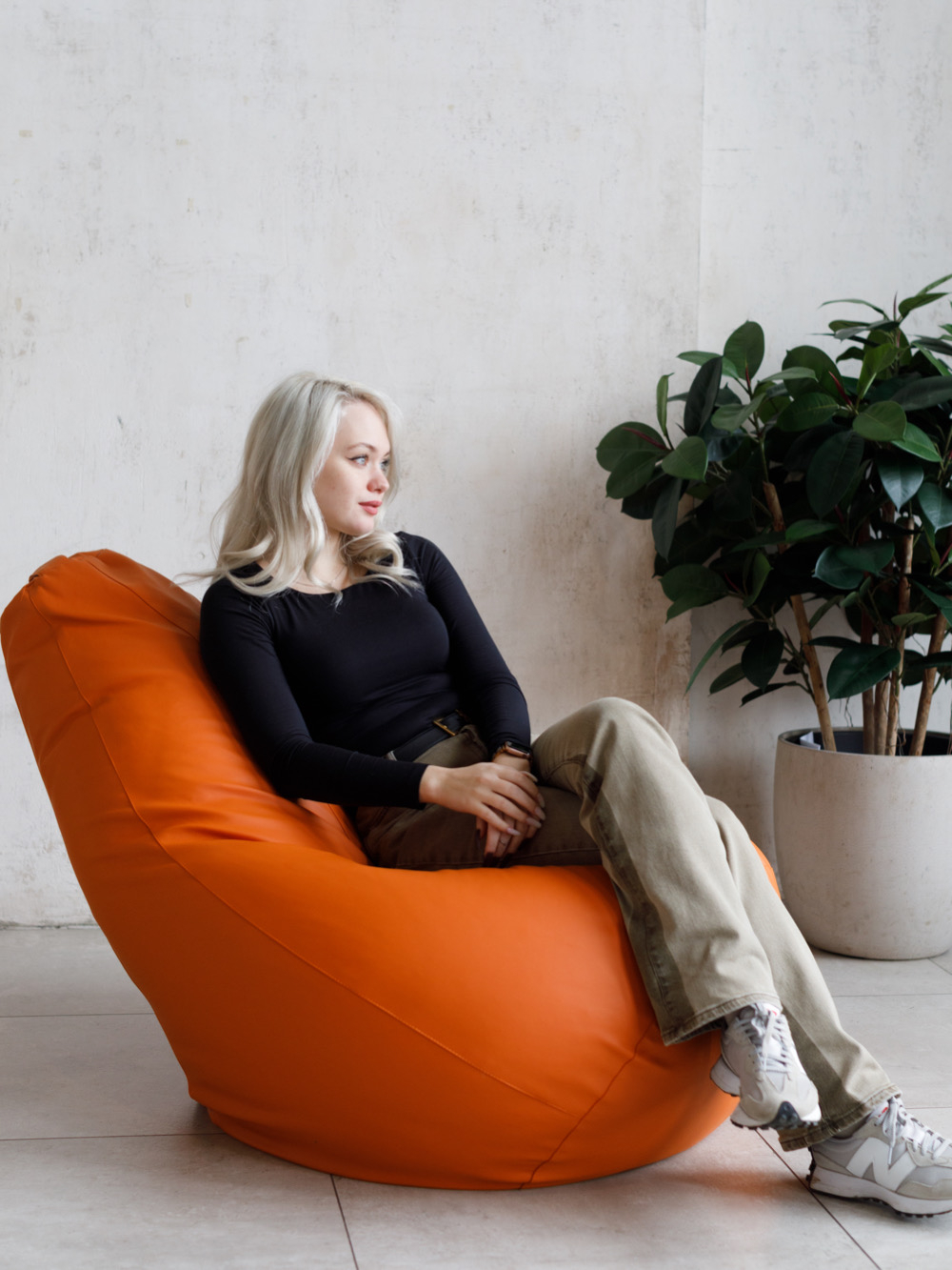 Кресло Мешок Груша Оранжевая ЭкоКожа (5XL, Классический)