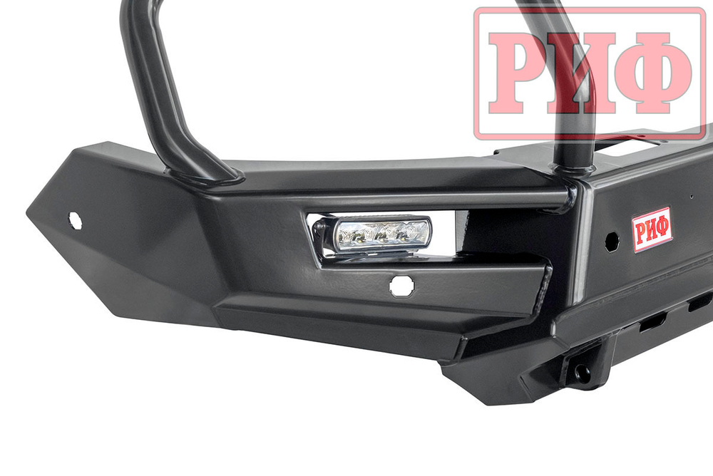 Бампер силовой передний Mitsubishi Pajero Sport 2015-2020 с доп. фарами (арт. B0205), защитной дугой, защитой бачка омывателя, под парктроник РИФ