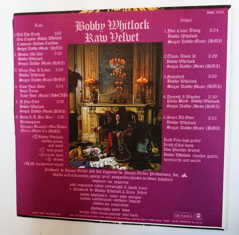 Винтажная виниловая пластинка LP Bobby Whitlock Raw Velvet (USA 1972)