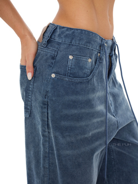 Синие широкие джинсы-трансформеры из вельвета