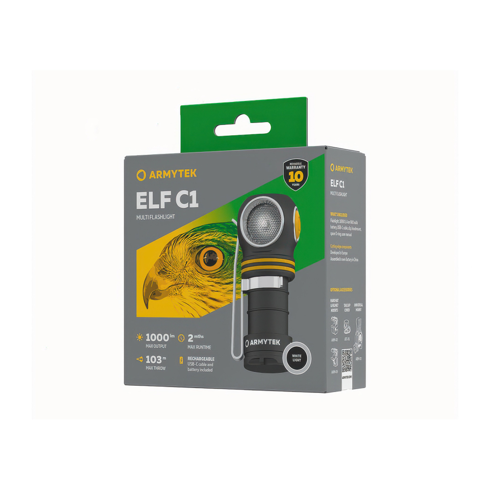 Налобный фонарь Armytek Elf C1 USB-C — встроенная активная защита от перегрева в режиме реального времени
