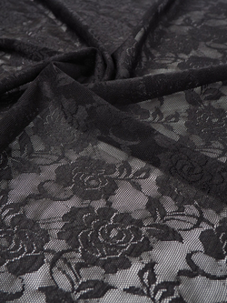 Сетка эластичная черная с цветочным принтом ОТРЕЗЫ