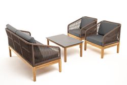 "Канны" лаунж-зона 4-местная из роупа со столиком "Канны" (серый гранит), основание дуб, роуп коричневый