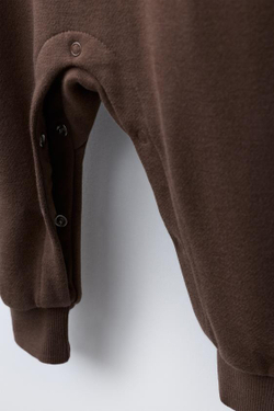 ZARA КОМБИНЕЗОН ИЗ ФУТЕРА С ВЫШИВКОЙ «МИШКА», КОРИЧНЕВЫЙ