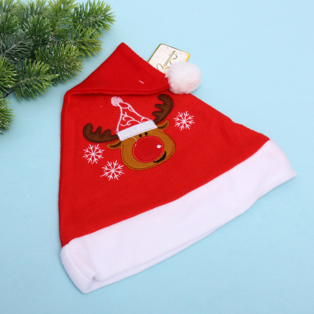 Колпак новогодний «Весёлый лось», красный