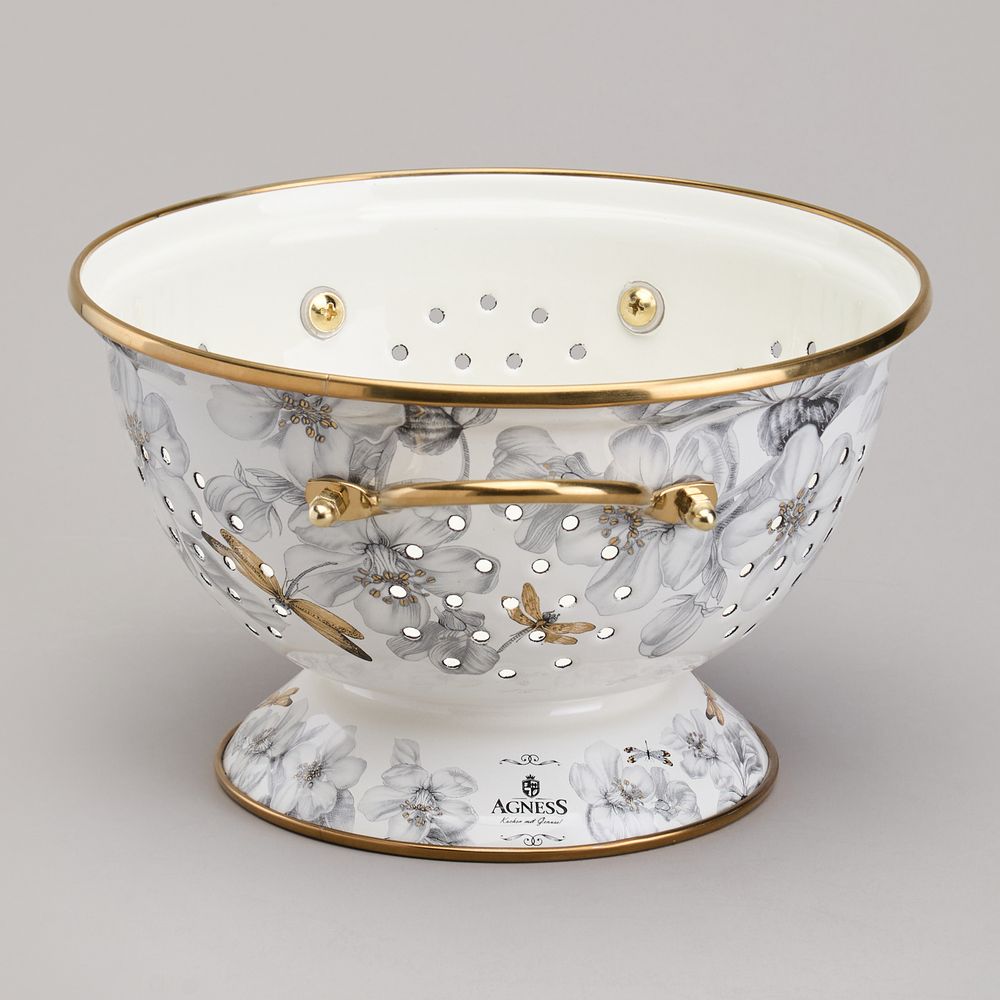 ДУРШЛАГ AGNESS ЭМАЛИРОВАННЫЙ, СЕРИЯ ЯБЛОНЕВЫЙ САД, 20СМ H=14СМ D=20СМ