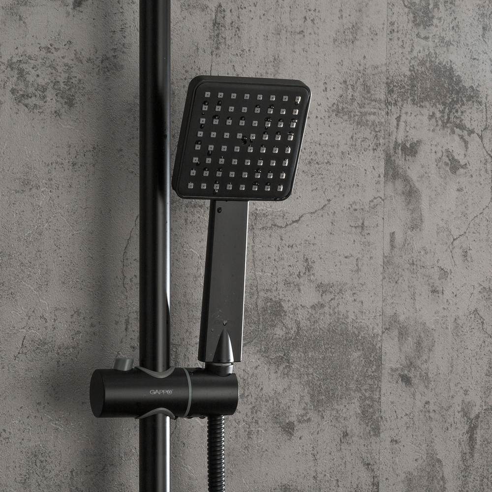 Душевая система термостат  G2491-6 GAPPO лейка "Тропический душ" квадрат 250*250 ЧЕРНЫЙ