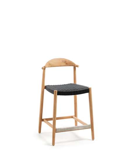 Полубарный стул Nina 62 см из массива акации с натуральной отделкой и черной веревкой