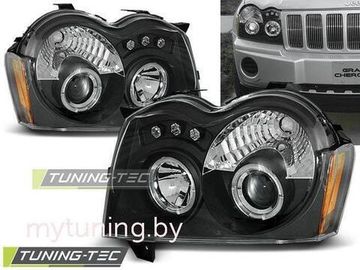 Передние фары Jeep Grand Cherokee WK angel eyes black
