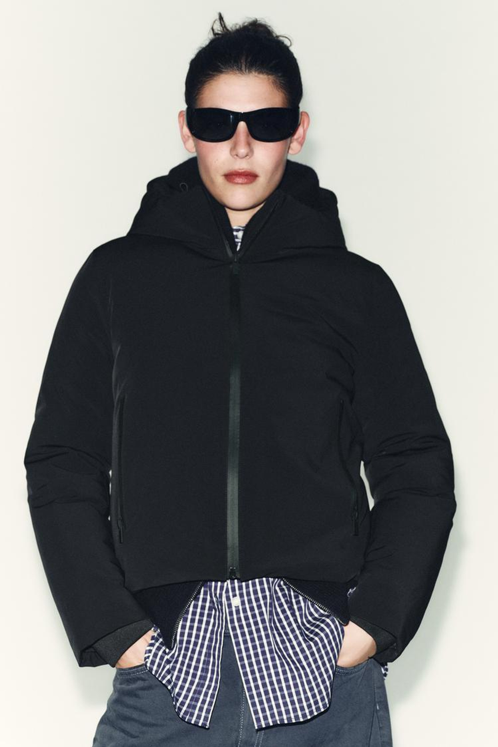 ZARA КУРТКА С КАПЮШОНОМ WATER REPELLENT WINDPROOF, ЧЕРНЫЙ