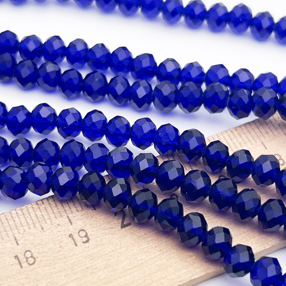 Бусины рондель с огранкой, стекло, цвет темно-синий, размер около 4,8*6 мм, цена за 38-39 шт (1/2 нити)