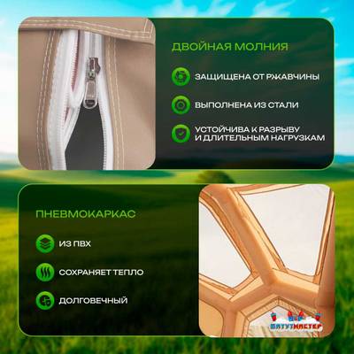 Пневмокаркасная палатка «Летний Уют» 3,8×3,8×2,5 м — семейная, кемпинговая из ПВХ