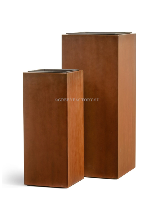 Кашпо TREEZ Effectory - серия Corten Steel - Высокий куб - Кортеновская сталь - Бархатистая окись