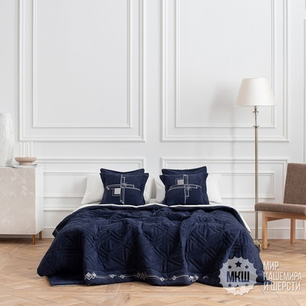 Покрывало с вышивкой в спальню БРИДД (арт. BL02-306-03) - синее