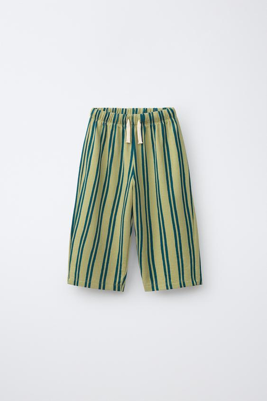 ZARA БРЮКИ WIDE LEG ИЗ ФУТЕРА В ПОЛОСКУ, ЗЕЛЕНЫЙ