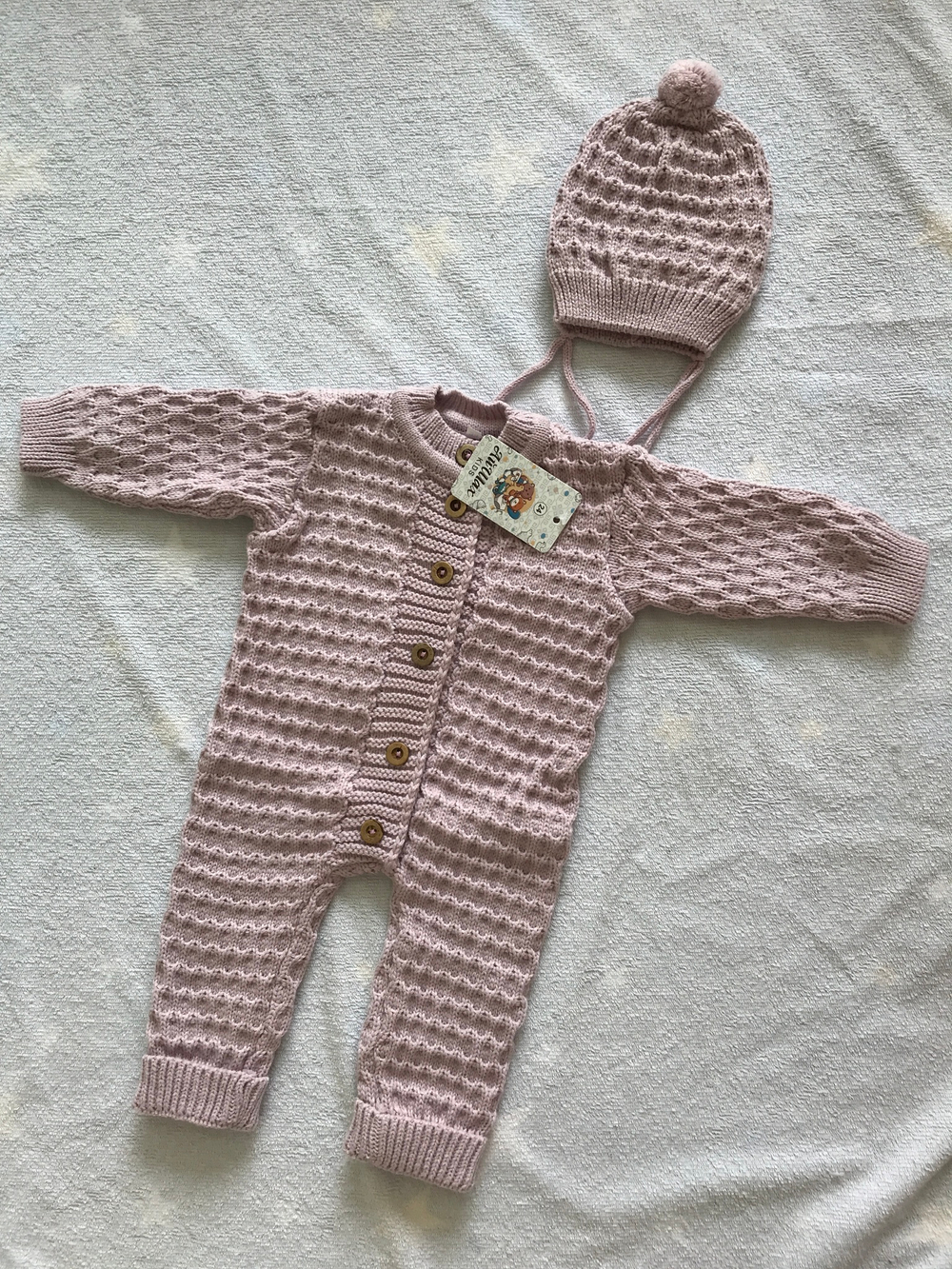 Комплект на выписку вязаный "АйШах" с шапкой и комбинезоном р.24 (Цвет: Черный, Размер: 80)