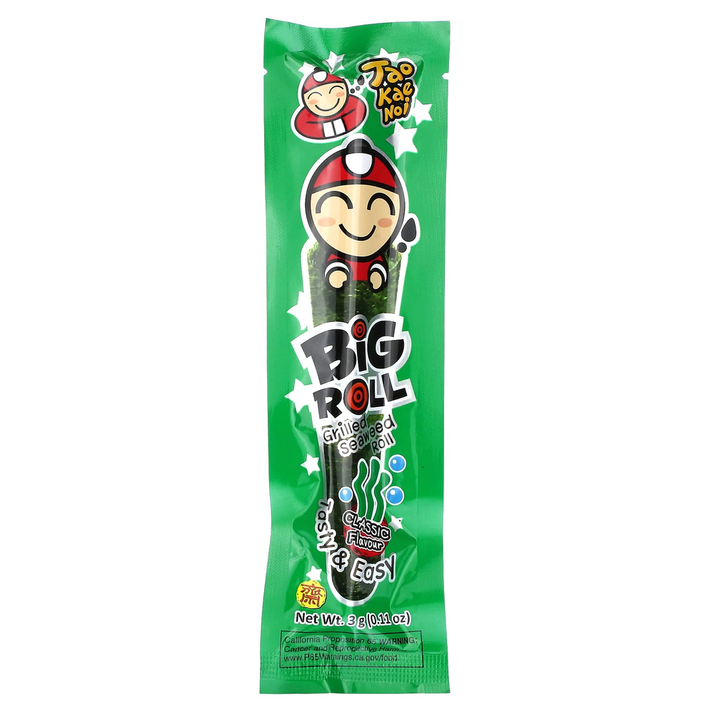 Tao Kae Noi, Big Roll, рулет из морских водорослей на гриле, классический, 6 пакетиков по 3 г (0,11 унции)