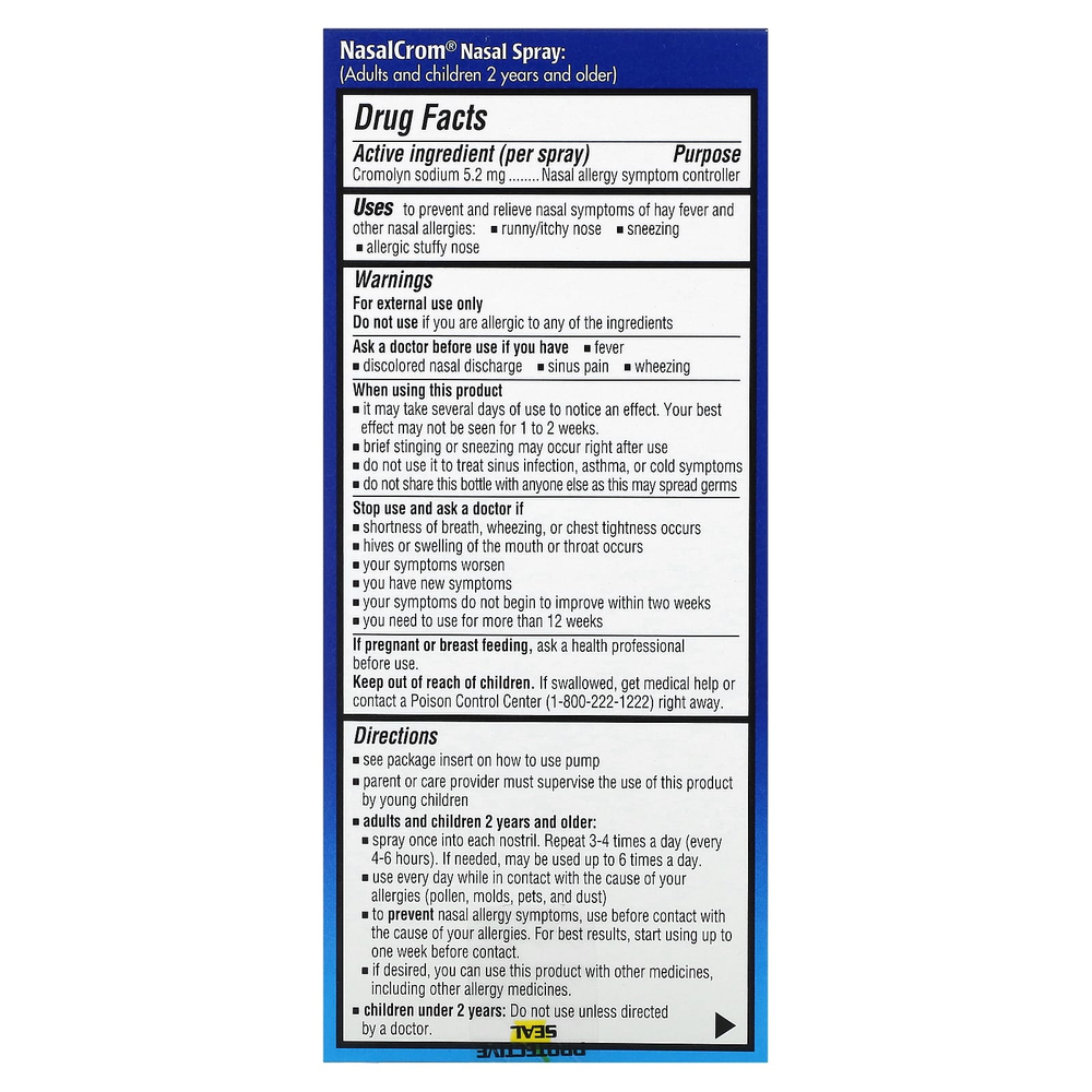 NasalCrom, Назальный спрей, предотвращает и снимает симптомы, для детей от 2 лет, 5,2 мг, 26 мл (0,88 жидк. Унции)