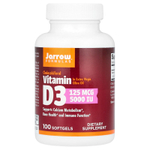Jarrow Formulas, витамин D3, 125 мкг (5000 МЕ), 100 мягких таблеток