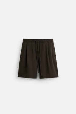 ZARA БЕРМУДЫ ИЗ СТРУЯЩЕЙСЯ ТКАНИ СО СКЛАДКАМИ, КОРИЧНЕВЫЙ