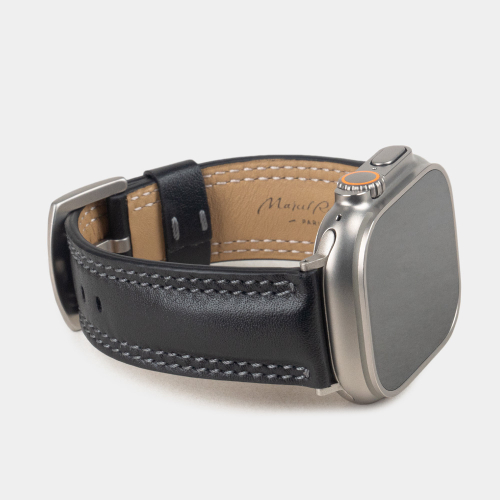 Ремешок для Apple Watch Ultra 49mm из кожи теленка, черного цвета