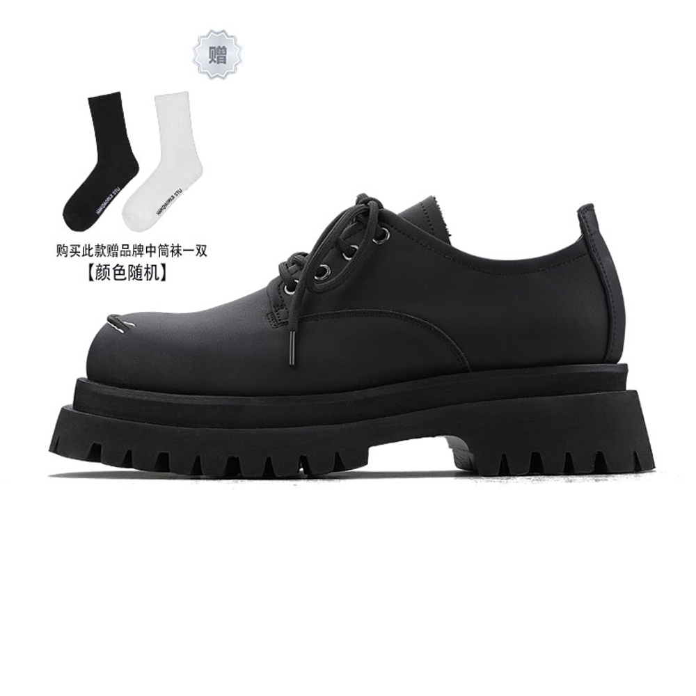HANQIAORIJI Le Collection Cow Split Leather Casual Shoes 6.5cm Unisex Black