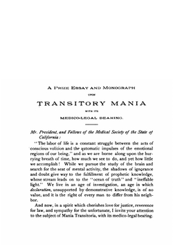 Transitory Mania, with Its Medico-legal Bearing | Washington Ayer