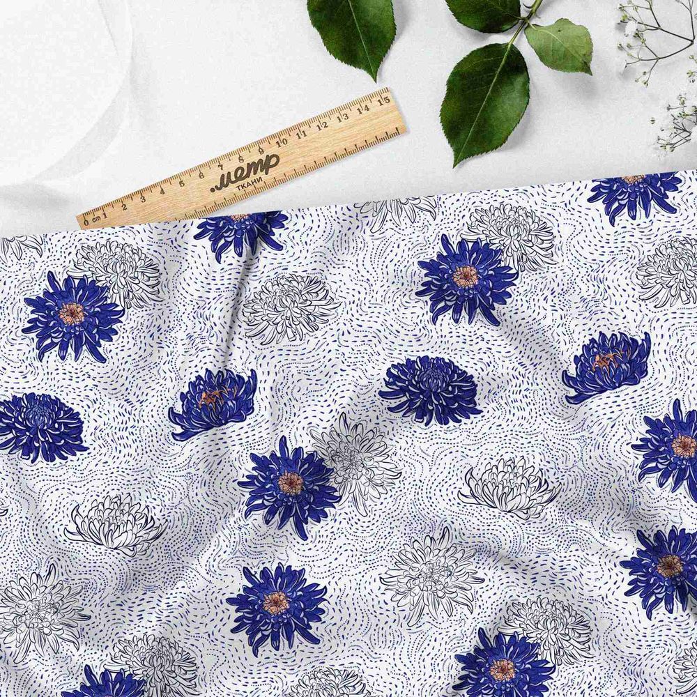 Ткань кулирная гладь силуэты васильков