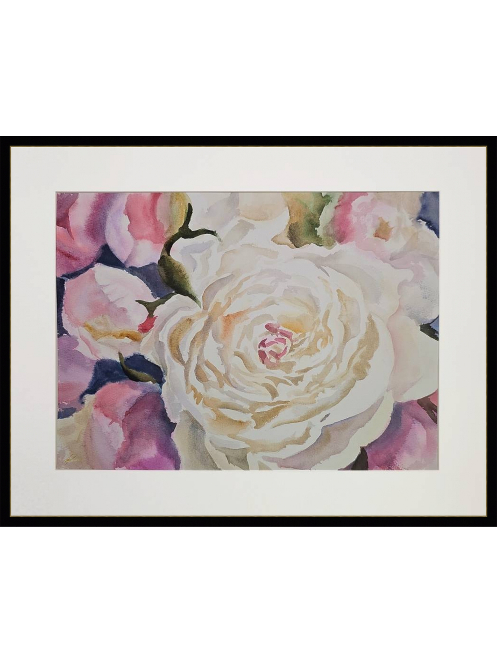 Картина авторская акварельная в паспарту 40х50 см на стену для интерьера "Белый пион"