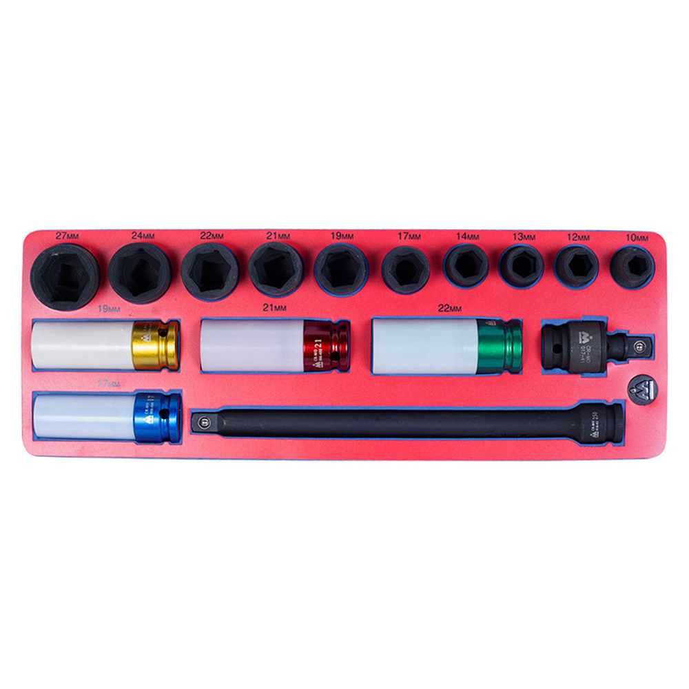 МАСТАК (5-05416) Набор ударных головок 1/2” с принадлежностями, ложемент, 16 предметов