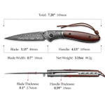 Складной туристический нож TRIVISA Piscis Austrinus-02B/P клинок 67 Layers Damascus рукоять сталь и дерево (коричневый)
