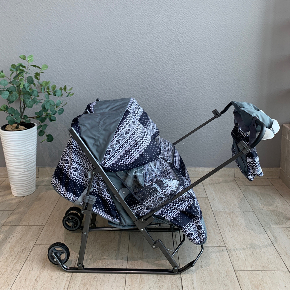 Санки - коляска близняшки с колесами финляндия черная арт. СКБ1