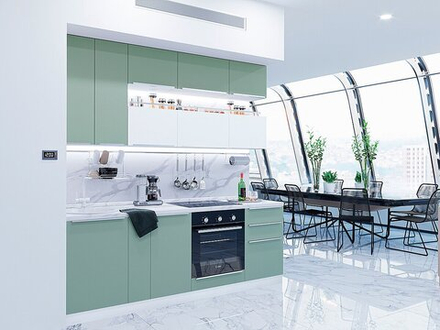 Прямая модульная кухня Фьюжн-01 Silky Mint/Silky White - Белый 2340*2300*600